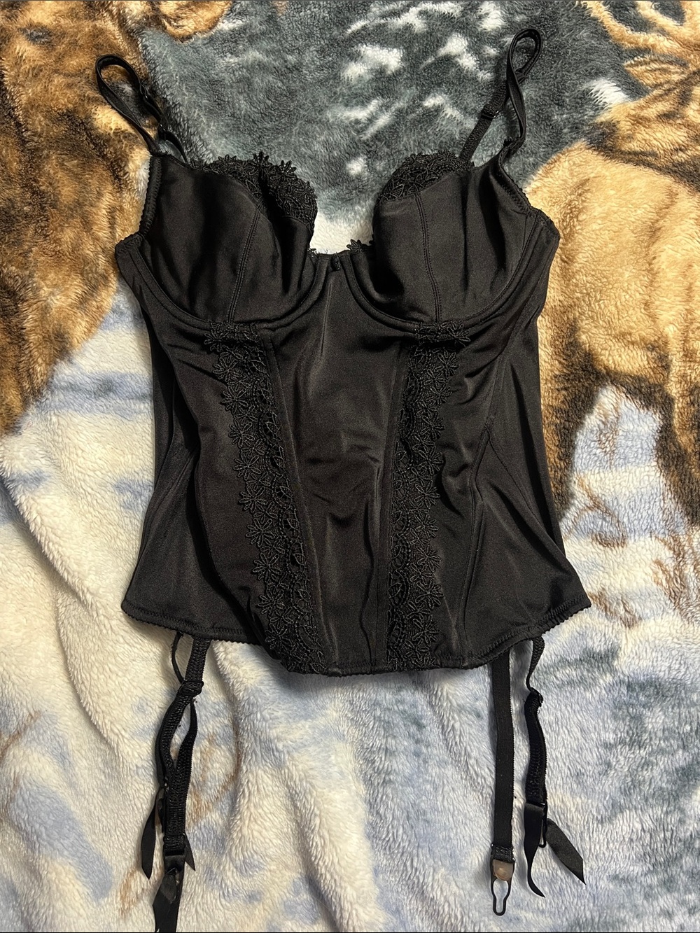 La SENZA Black Lace-Trim Bustier with Garter Straps